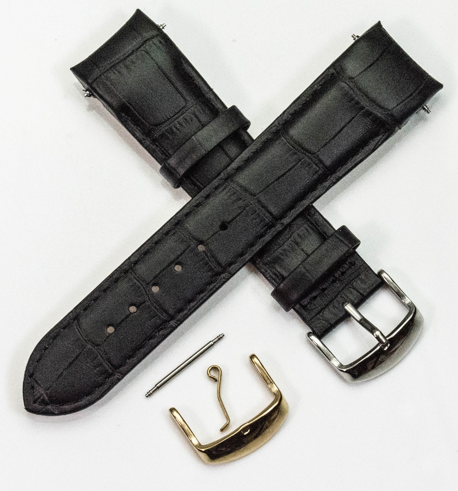 Black Watch Strap Crocodile Grain Curved Ends Leather 18mm 20mm 22mm